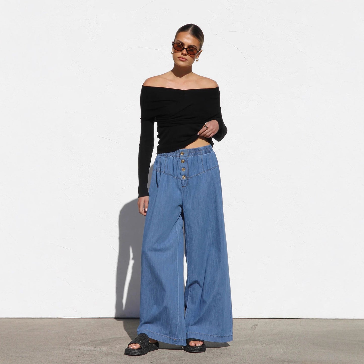 Damen Weite Denim-Hose Elastisch