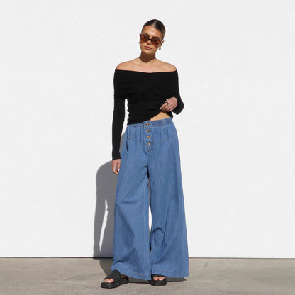 Damen Weite Denim-Hose Elastisch