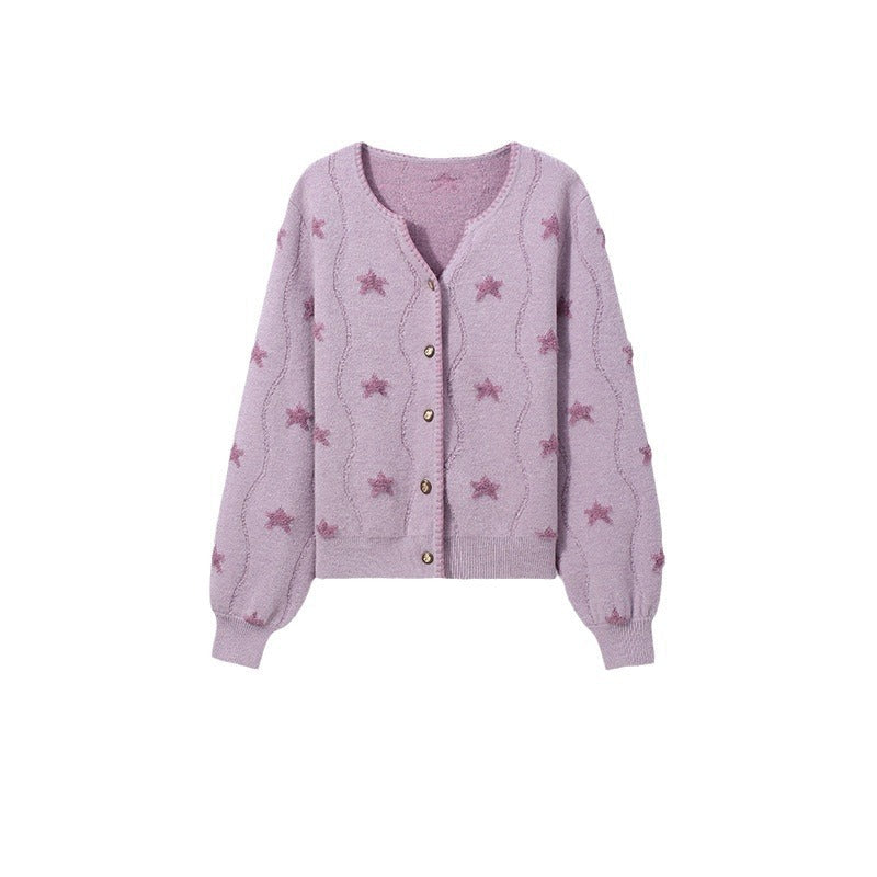 Damen Strickjacke Sternenmuster Knopfverschluss