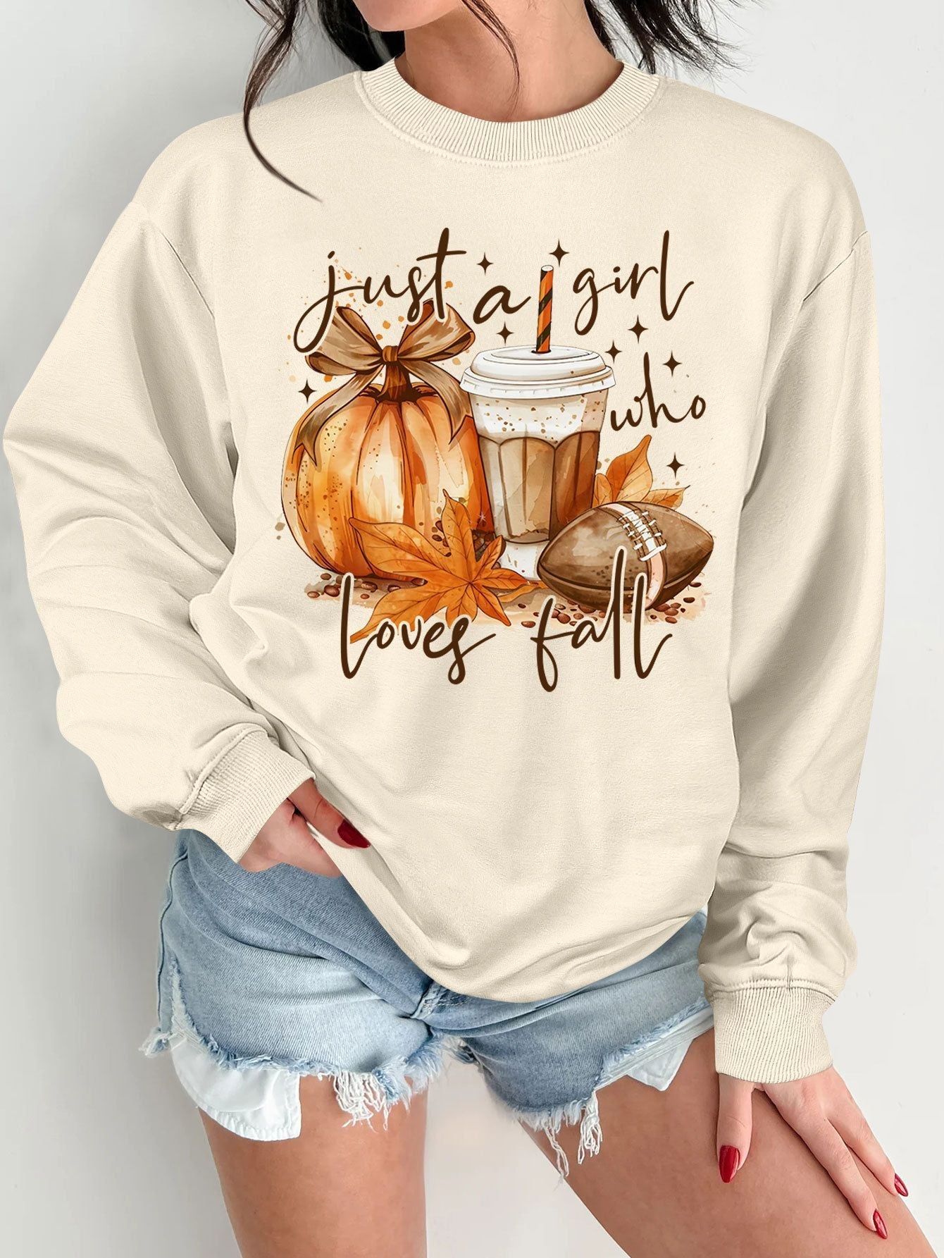 Damen Sweatshirt Herbstlich Motiv Druck Norvielle
