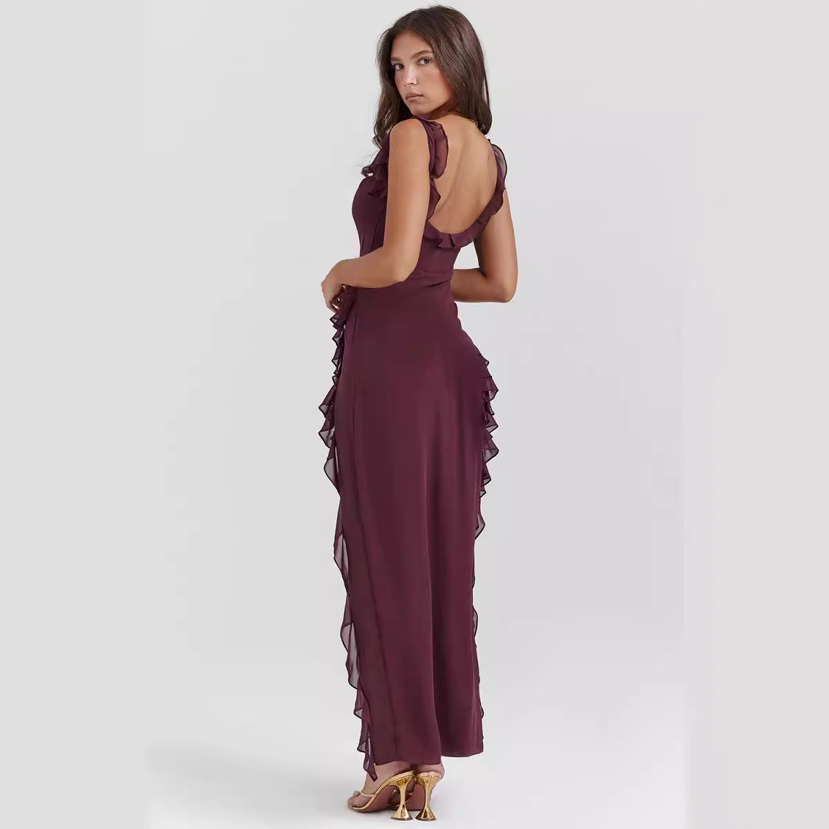 Damen Asymmetrisches Kleid mit Rüschendetails und floralem Muster