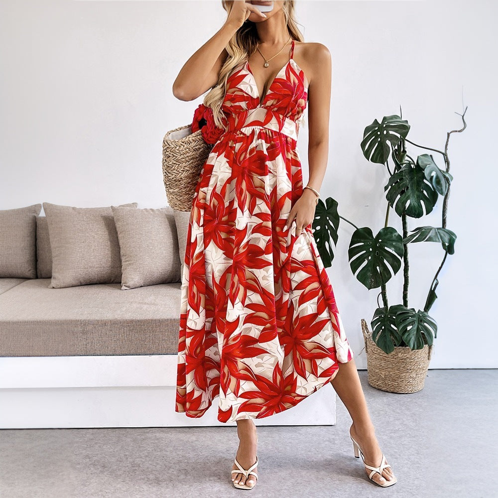 Damen Maxikleid Floralmuster Spaghettiträger Norvielle