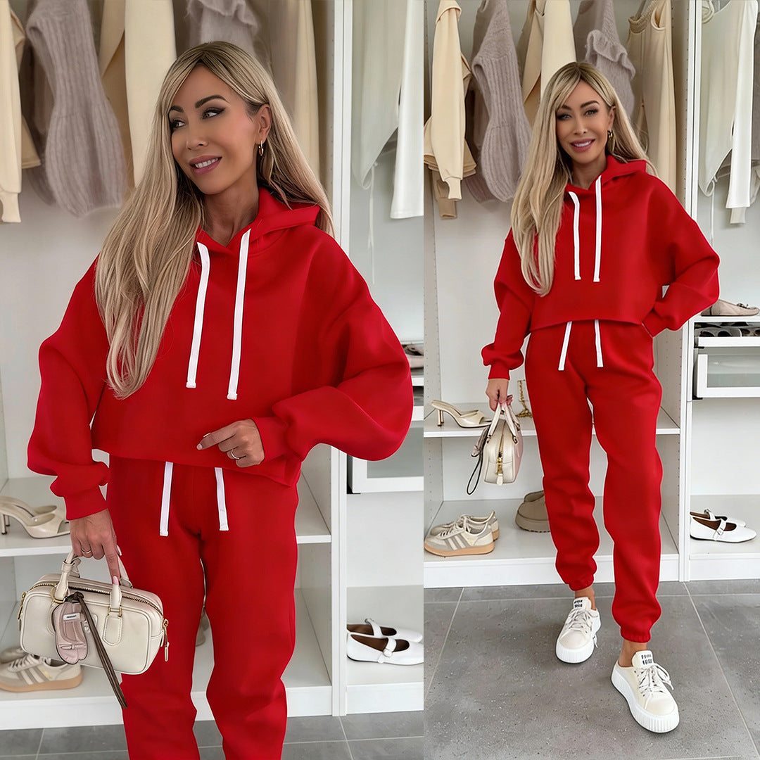Damen Jogging-Set Cropped Hoodie und Hosen Norvielle Bequem