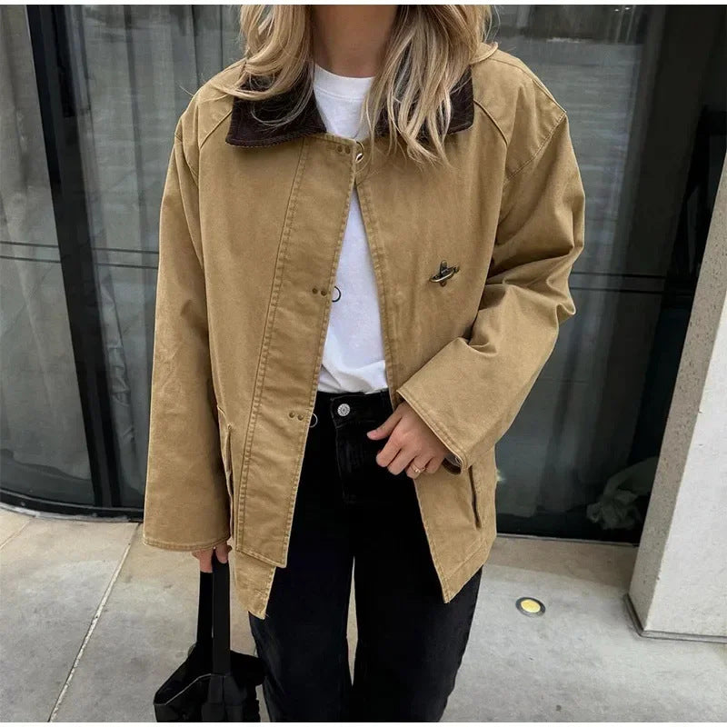 Damen Baumwolljacke Modisch Abnehmbarer Kragen Norvielle