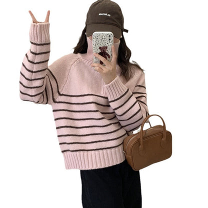 Damen Pullover Gestreift Halbzipp Norvielle