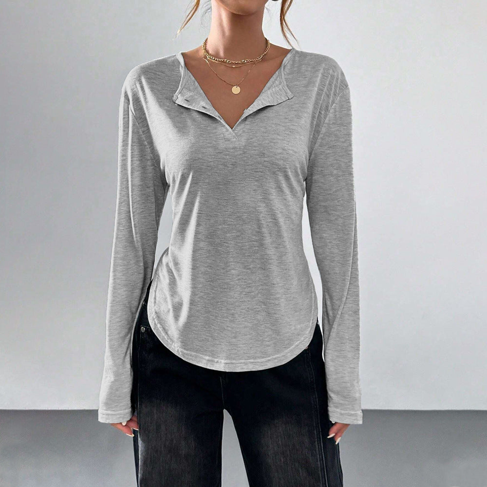 Damen Longsleeve T-Shirt V-Ausschnitt Lässig Norvielle