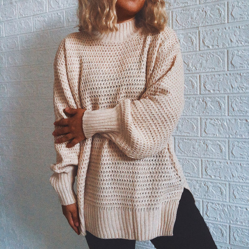 Damen Strickpullover Hochkragen Voluminöse Ärmel Norvielle