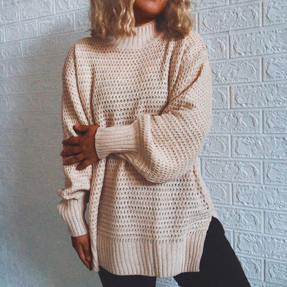 Damen Strickpullover Hochkragen Voluminöse Ärmel Norvielle