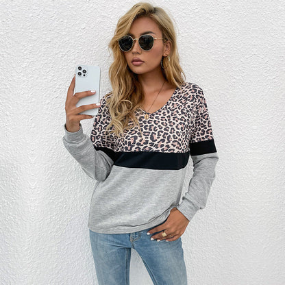 Damen Pullover Kontrast Leo-Print Norvielle