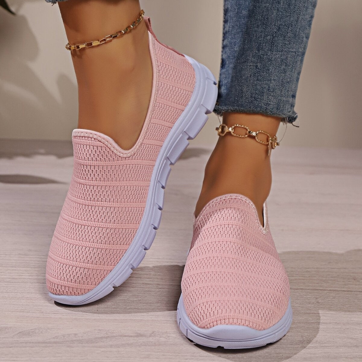 Damen Slip-On Sneakers Atmungsaktives Obermaterial Flexibler Sohle