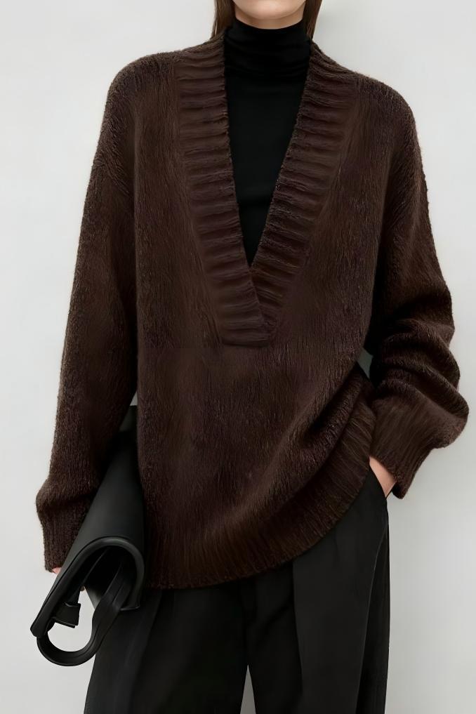Damen Strickpullover V-Ausschnitt Lässiger Schnitt Norvielle