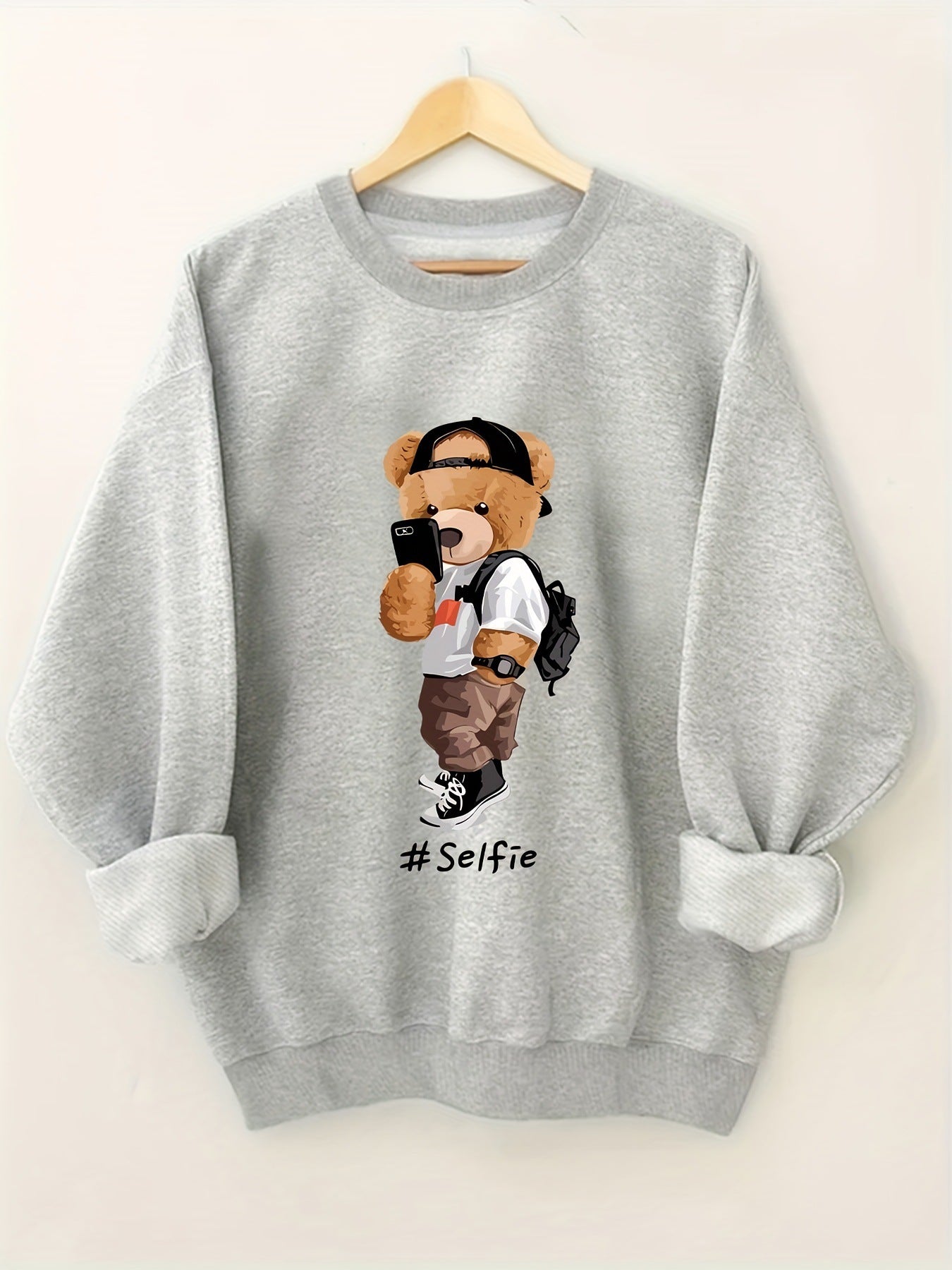 Damen Sweatshirt Bärendesign Lässig Grau Norvielle