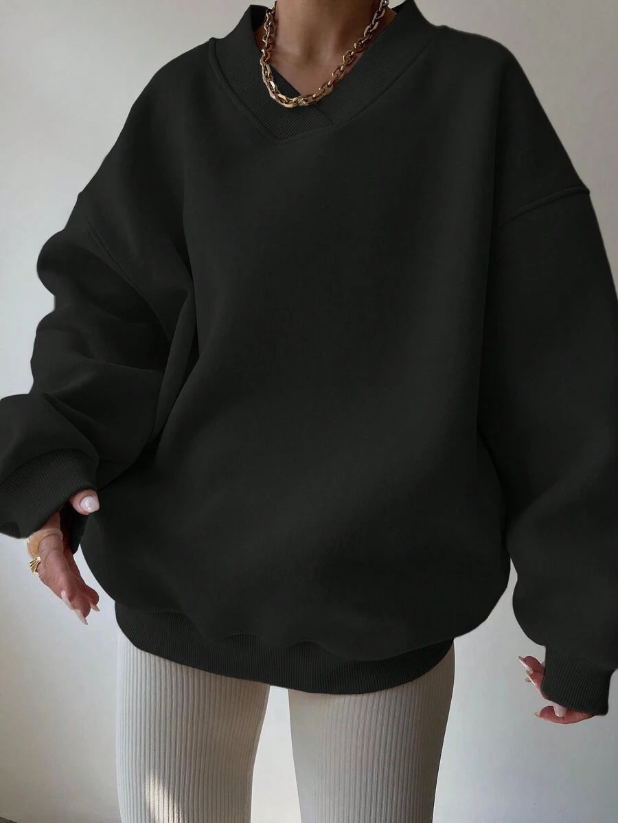 Damen Oversized Sweatshirt V-Ausschnitt Breite Ärmel Norvielle