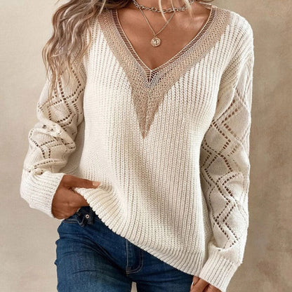 Damen Strickpullover V-Ausschnitt Eingrifftaschen Norvielle