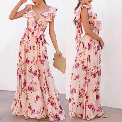 Damen Maxikleid Rüschen Floralmuster Norvielle - Norvielle