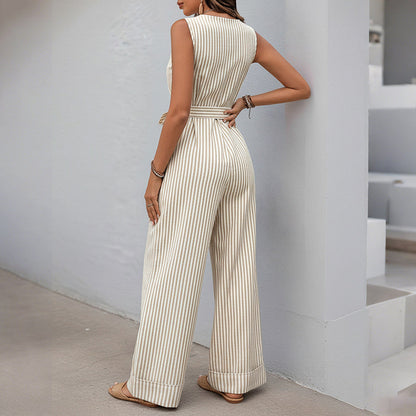 Damen Jumpsuit Breite Beine Taillengürtel Norvielle