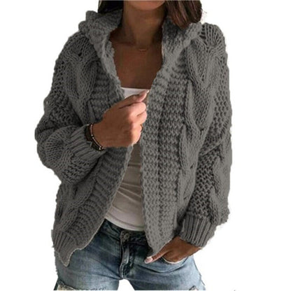 Damen Grobstrick Cardigan Kapuze tiefen Taschen Norvielle