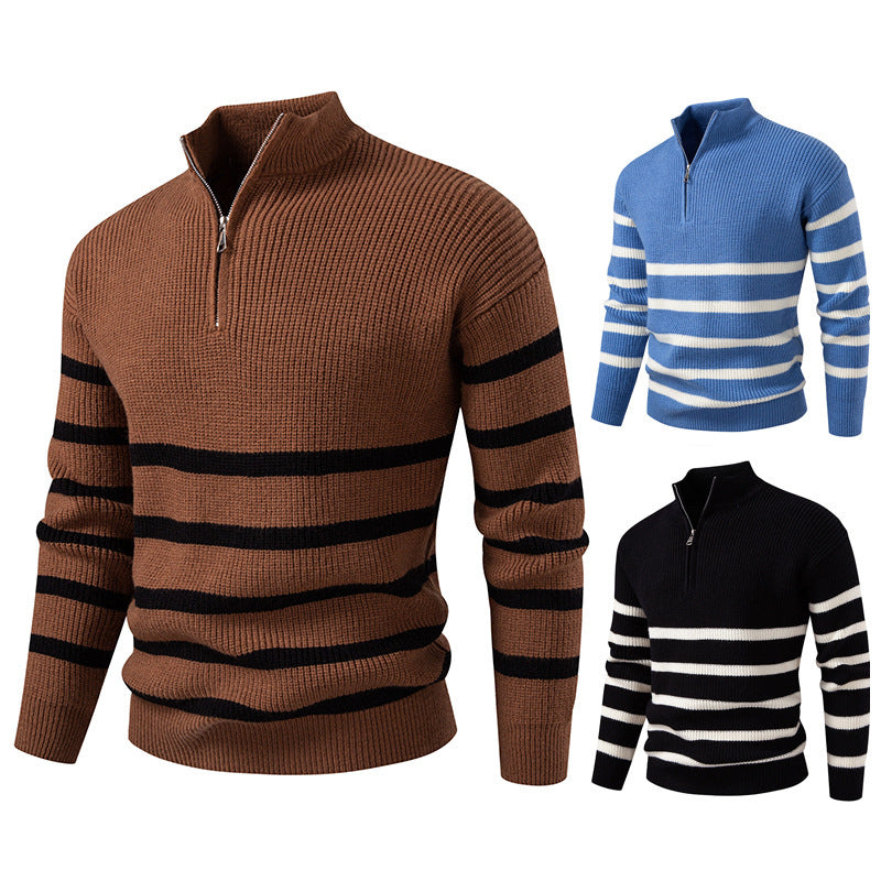 Herren Pullover Gestreift Modern Zippverschluss Baumwolle -Weiß