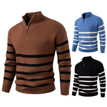 Herren Pullover Gestreift Modern Zippverschluss Baumwolle -Weiß