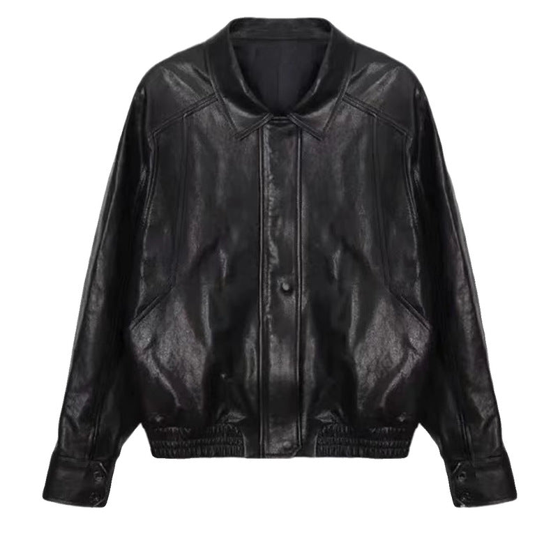 Damen Kunstlederjacke Lässig Voluminöse Ärmel