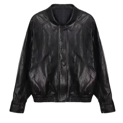 Damen Kunstlederjacke Lässig Voluminöse Ärmel