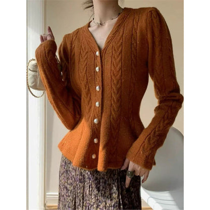 Damen Strickjacke Tailliert Zopfmuster Norvielle