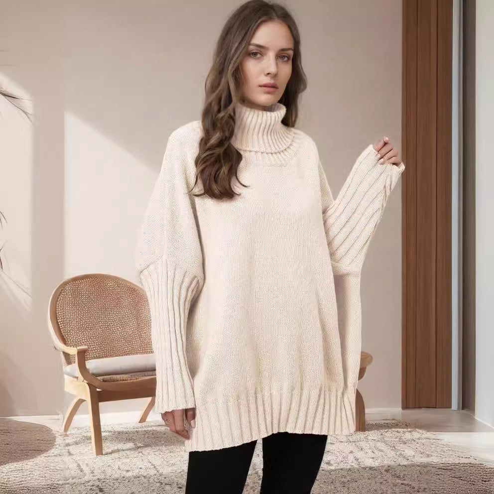 Damen Strickpullover Oversized Norvielle Hochkragen Voluminöse Ärmel - Norvielle