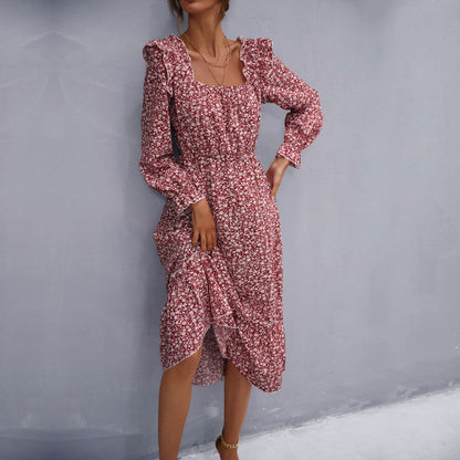 Damen Maxikleid Rüschendetails Floralmuster Norvielle