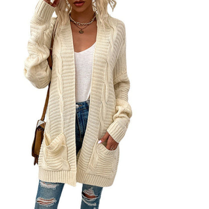 Damen Grobstrick-Cardigan Offenes Frontdesign Mit Taschen Norvielle