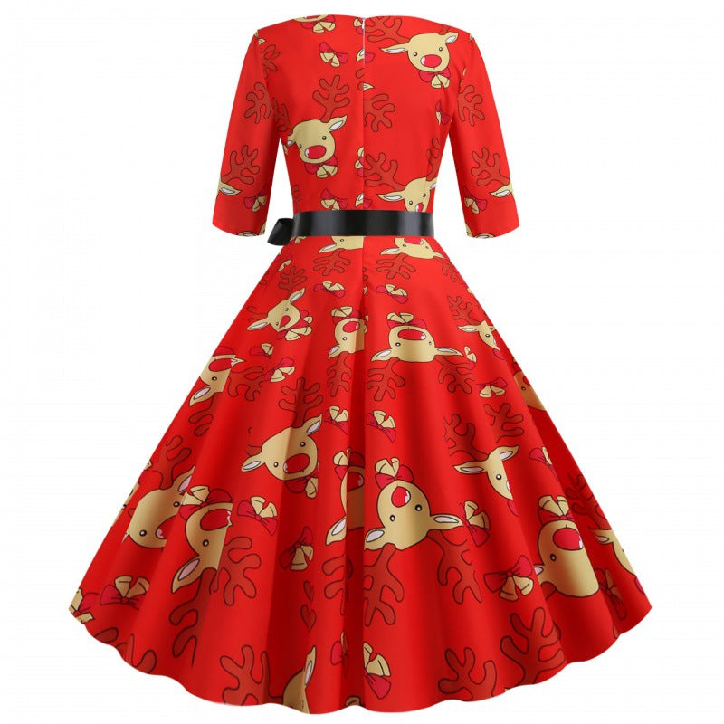 Damen Swingkleid Rentierdesign Tailliert Norvielle
