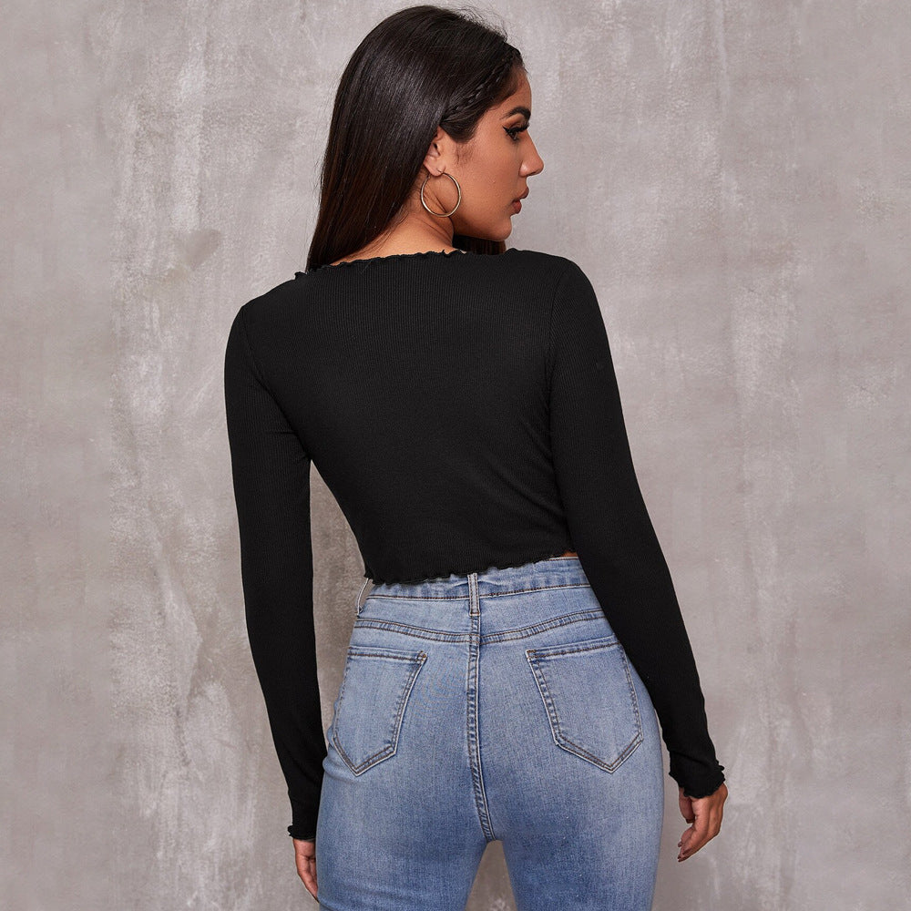 Damen Cropped mit Schnürung und Rüschendetails