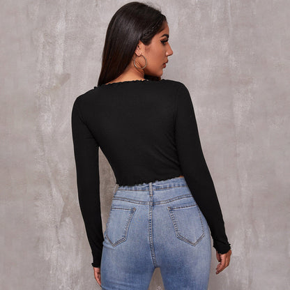 Damen Cropped mit Schnürung und Rüschendetails
