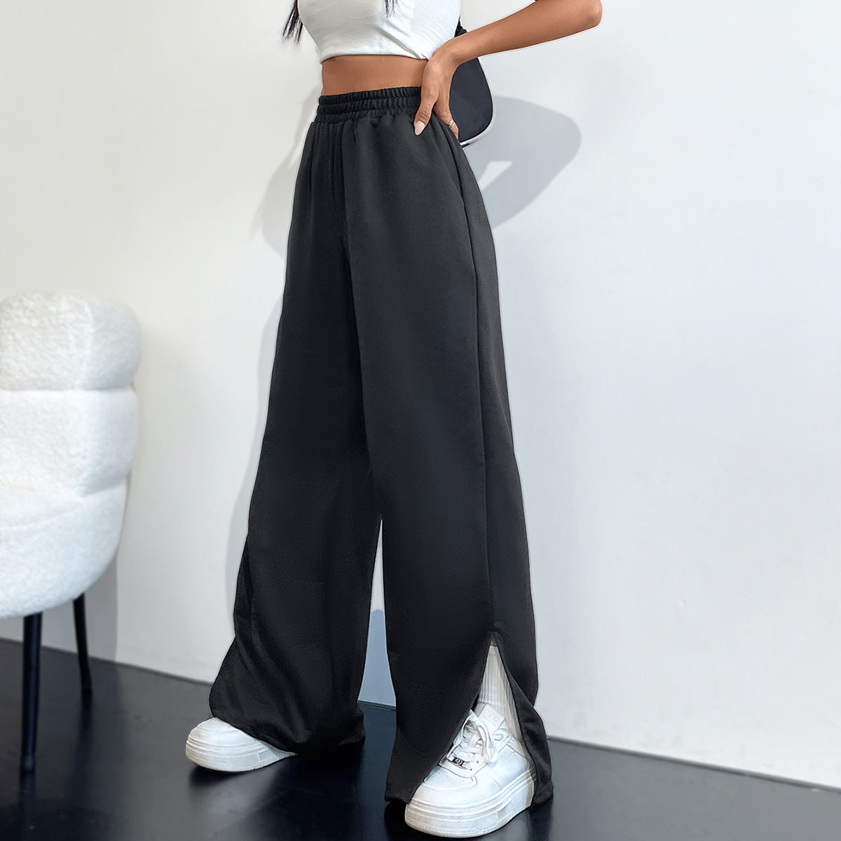 Damen Freizeithose Weit Geschnitten Mit Seitlichen Schlitzen Norvielle - Norvielle