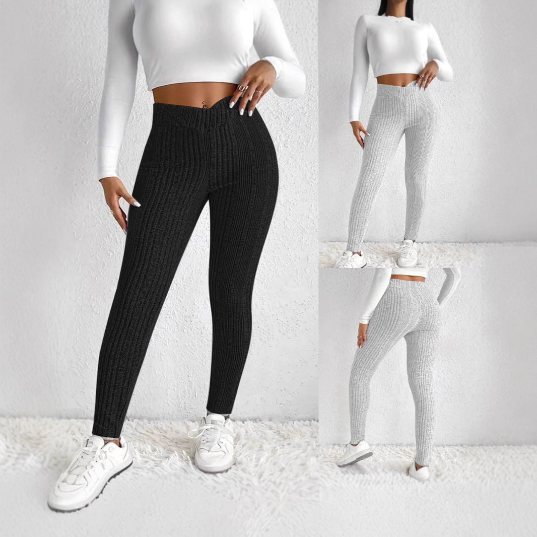 Damen Leggings Figurbetont Streifenmuster Schwarz - Norvielle