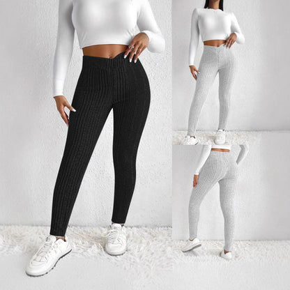 Damen Leggings Figurbetont Streifenmuster Schwarz - Norvielle