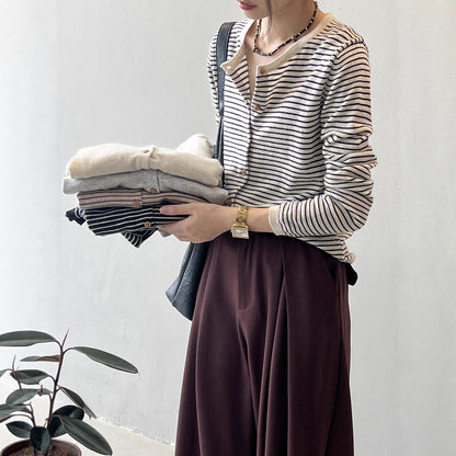 Damen Langarmshirt Maritimes Streifenmuster Baumwolle