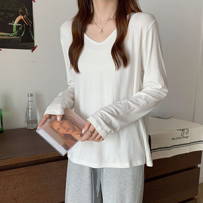 Damen Langarmshirt V-Ausschnitt Komfortschnitt Norvielle