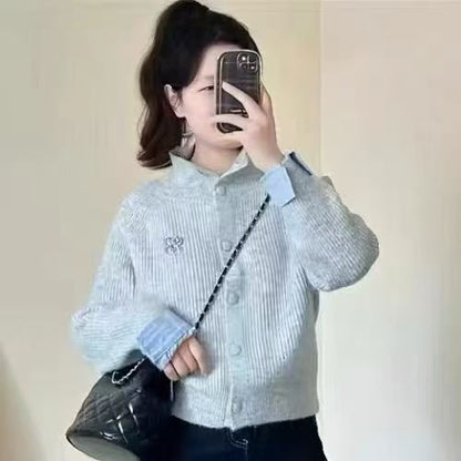 Damen Strickjacke Edle Knöpfe Anthrazit