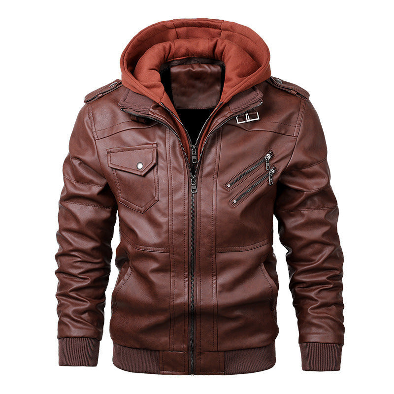 Herren Kunstlederjacke Slim Fit mit Kapuze Schwarz - Norvielle