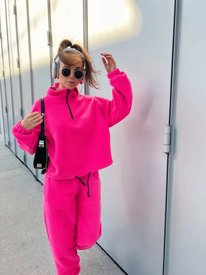 Damen Fleece Lounge Set Hochschließend Verstellbar Norvielle