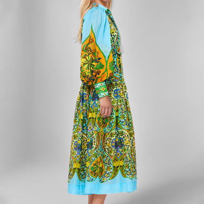 Damen Longshirt-Kleid Voluminöse Ärmel Paisley-Muster Norvielle