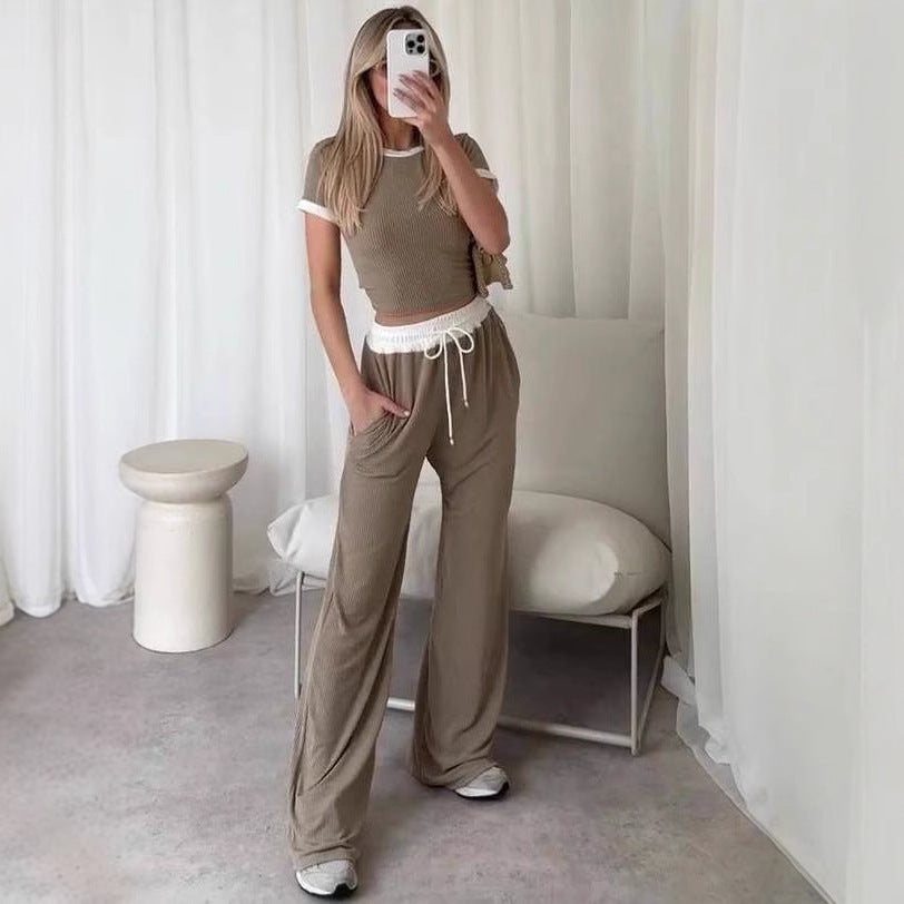 Damen Loungewear-Set Cropped Oberteil Weite Hose Norvielle