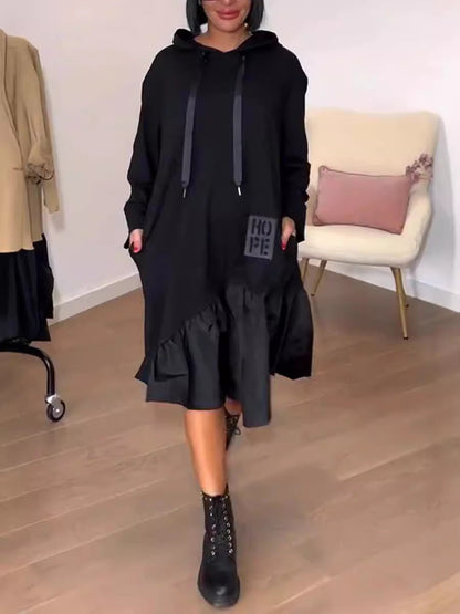 Damen Hoodie-Kleid Voluminöser Rock Taschen
