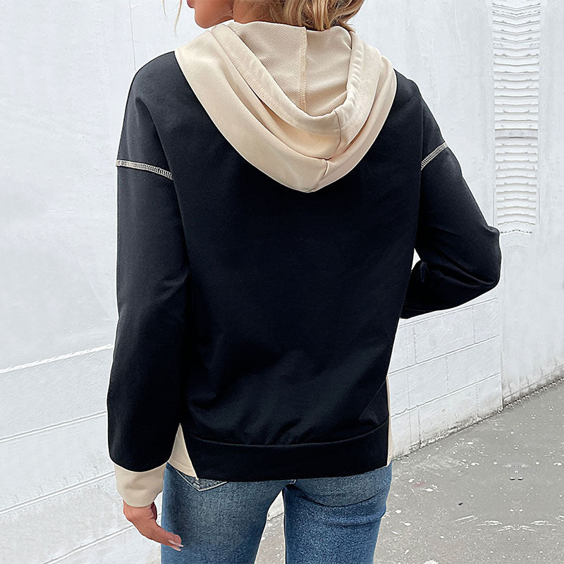 Damen Kapuzenpullover mit Taschen Kontrastärmel Norvielle