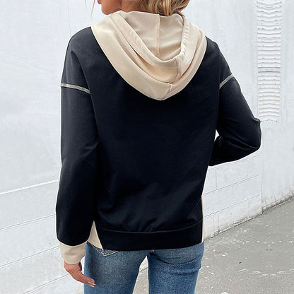 Damen Kapuzenpullover mit Taschen Kontrastärmel Norvielle