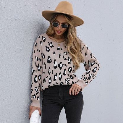 Damen Strickpullover Leo-Print Lässig Norvielle