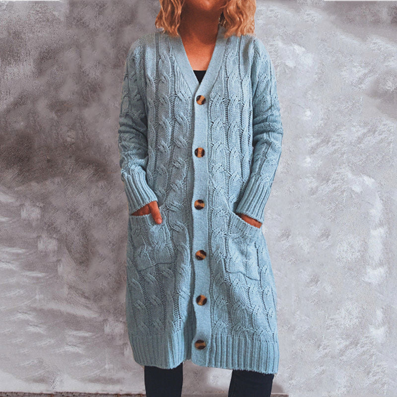 Damen Grobstrick Cardigan mit Taschen und Knöpfen Beige