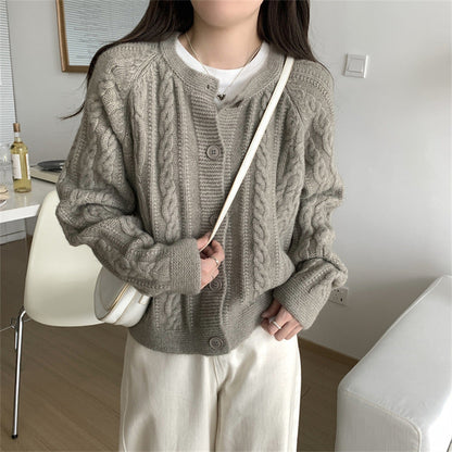 Damen Grobstrickjacke Zopfmuster Breite Ärmel Norvielle