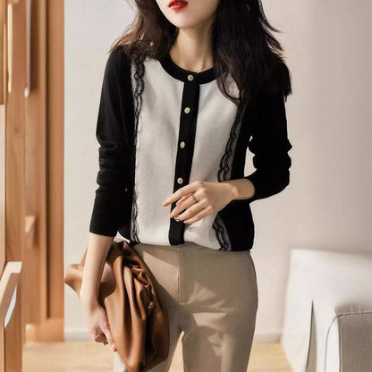 Damen Strickjacke Spitzenbesatz Norvielle