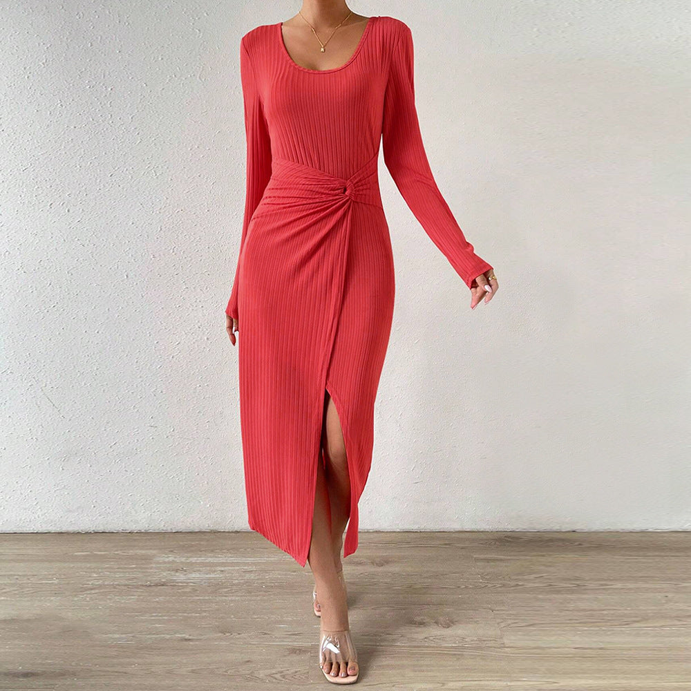 Damen Maxikleid Wickeldesign Seitenschlitz